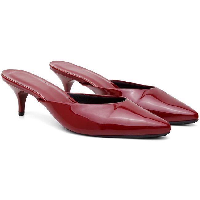 Sapato Feminino Scarpin Anna Andrade Mule Bico Fino Casual Salto Baixo Confortável Verniz Vermelho