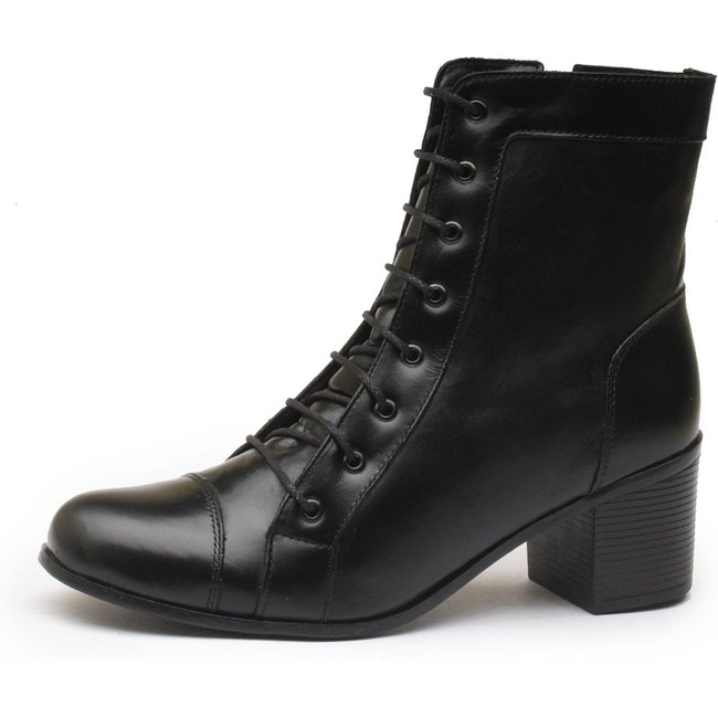 Bota Feminina Em Couro Rangali Com Zíper e Amarração Preto