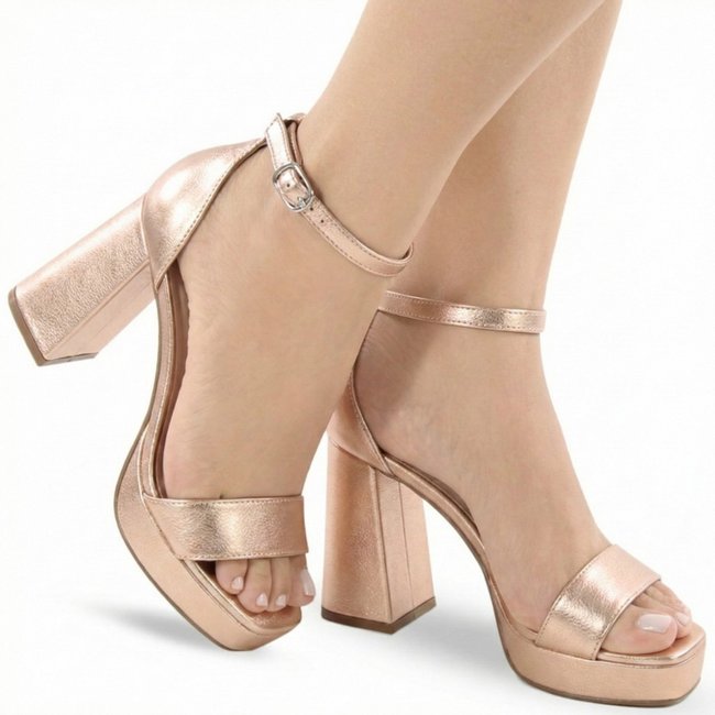 Sandália Modarpe Salto Grosso Meia Pata Alto 10cm Rose Gold M64