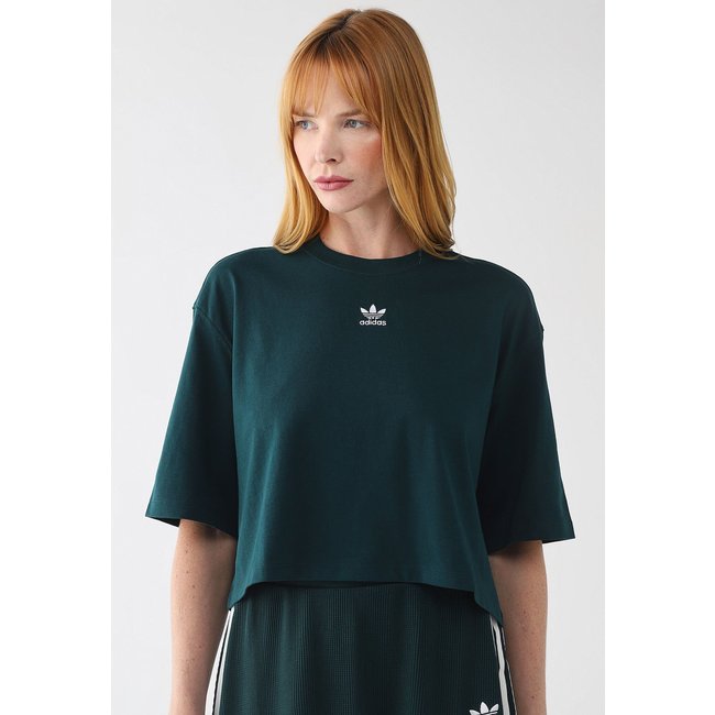 Camiseta Feminina adidas Originals Essentials Cropped Verde Escura