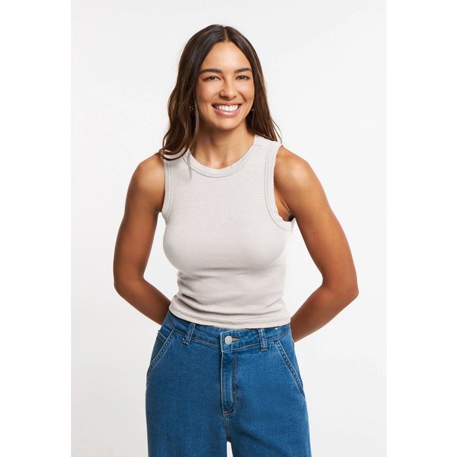 Regata Canelada Feminina Off-White La'Oase 100% Algodão Premium Feminina