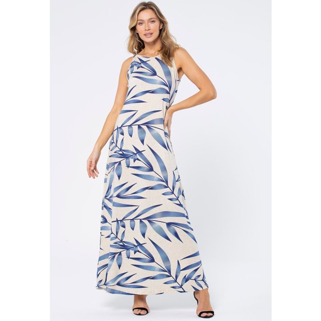 Vestido Longo Amazonia Vital Malha Trapézio Bambu Azul