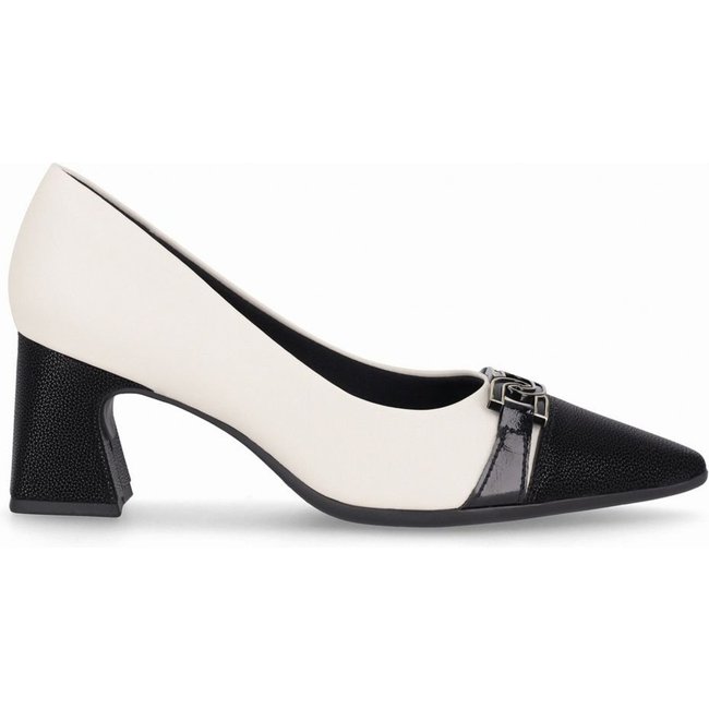 Scarpin Irene Salto Alto Off White com Preto
