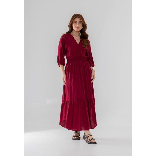Vestido Aura Joana Viscolinho Liso Vinho