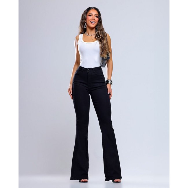 Calça Jeans Flare Feminina Cintura Alta 25312 Preto Consciência