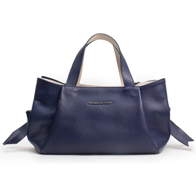 Bolsa Feminina Em Couro Tiracolo Azul Marinho Com Off White "Ediney Cardoso"""