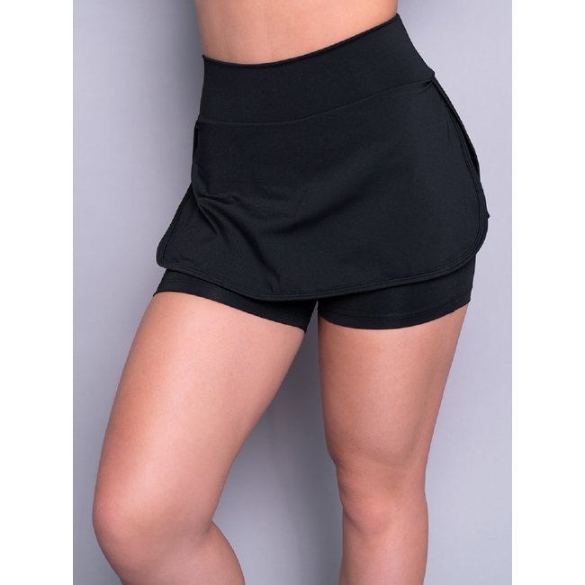 Short Saia 4 Estações Fitness Feminino Liso Tapa Bumbum Cintura Alta Preto