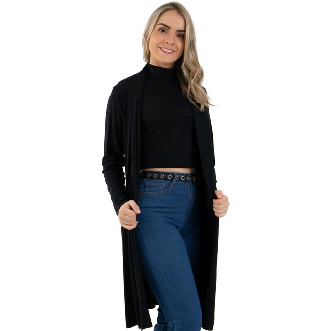 Cardigan Rioutlet Viscolycra Liso Preto