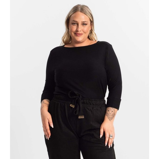Blusa Plus Size Manga 3/4 Secret Glam Preto