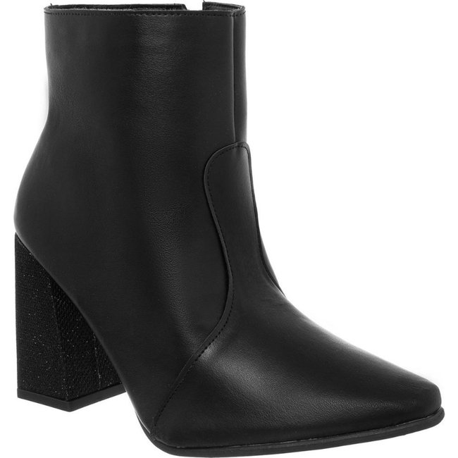 Bota Feminina Strass Bico Quadrado Salto Alto Confortável Preto