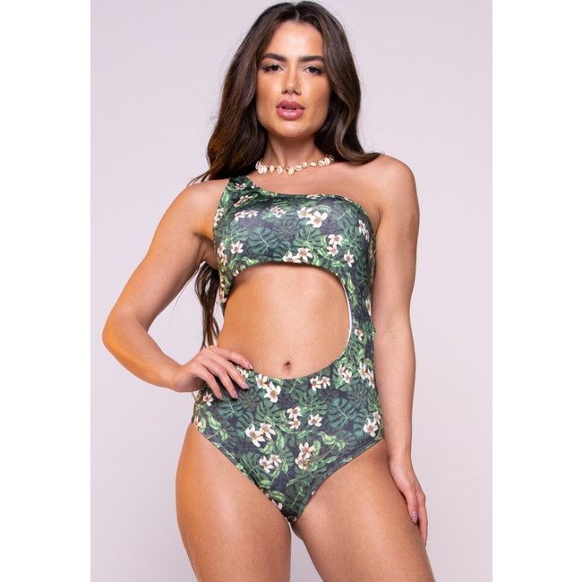 Maiô Feminino Mood Modas Um Ombro Só Mula Manca Estampado Praia Verão 366 Verde