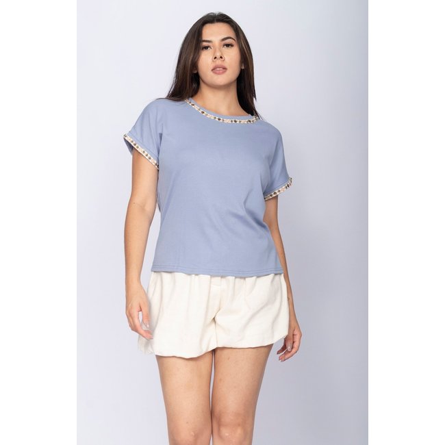 Blusa Amazonia Vital Vitalis de Algodão Bordado Amazônico Lavanda