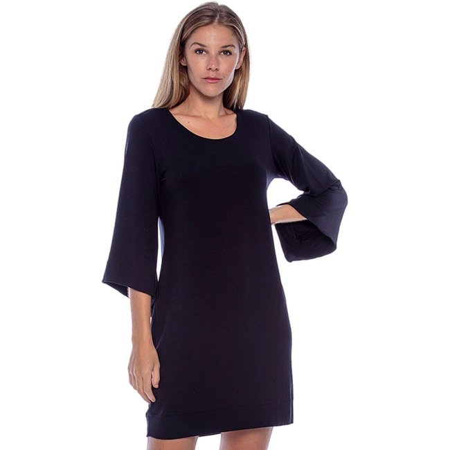 Vestido Curto Viscose Manga Ampla Balli Preto