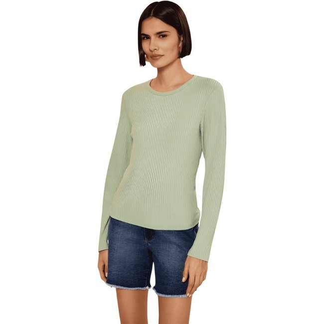 Blusa Feminina Manga Longa Malha Canelada Lez A Lez