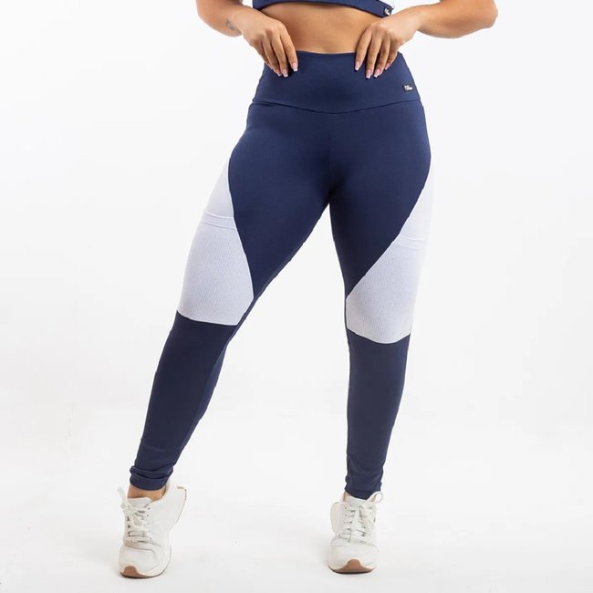 Calça Feminina Legging Zero Transparencia com Bolso e Cós Alto Duplo Academia Fitness - Viére Azul Marinho