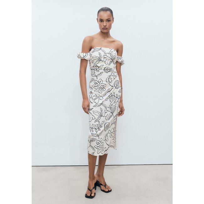 Vestido Mango Midi Ariel Off-White