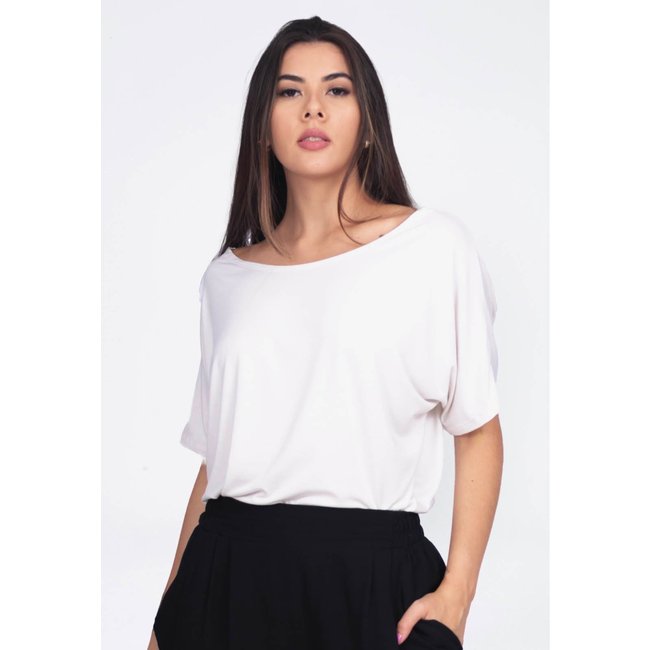 Blusa Morcego Amazonia Vital Malha Gola Canoa Manga Curta Off White