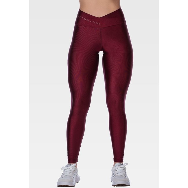 Calça Legging Fitness Cós Alto Transpassado Summer Soul Bordô