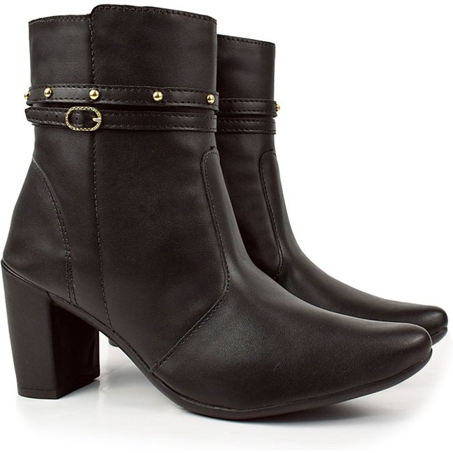 Bota bico fino salto fashion confortável com fivela OLZZY Preto
