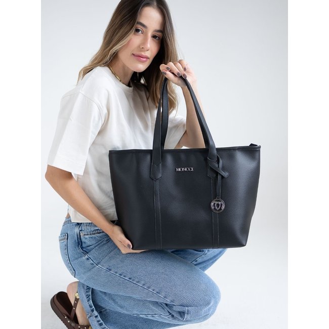 Bolsa de Ombro Grande Moncci Fechamento de zíper Preta