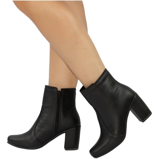 Bota Feminina Cano Curto Confortável Amorelle Salto Alto Grosso Bico Quadrado Preto
