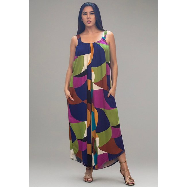 Macacão Amazonia Vital Saruel Viscose Alça com Elástico Estampa Jardim Azul
