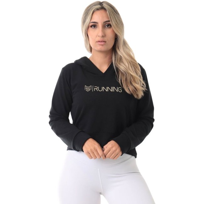 Casaco Cropped Feminino Moletom com Capuz Preto