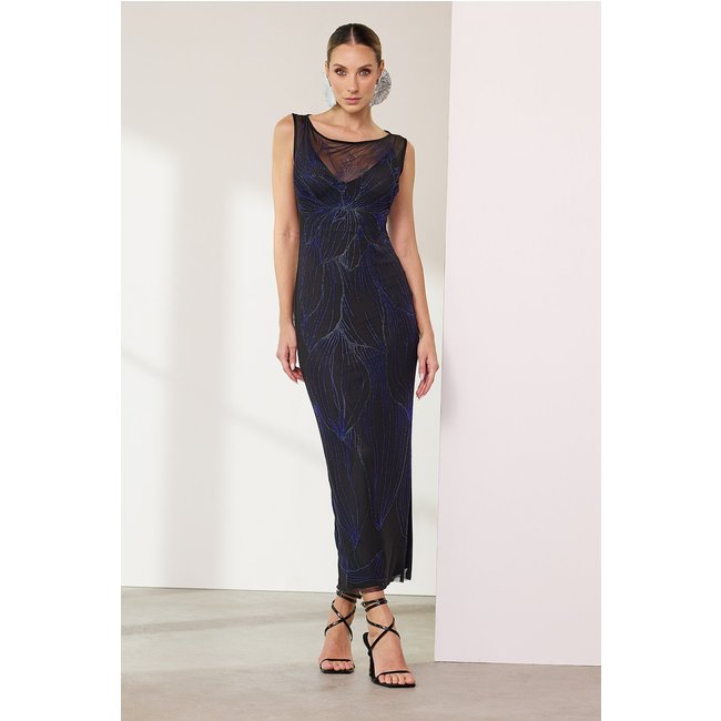 Vestido Longo Liso Com Termocolante Preto Charry