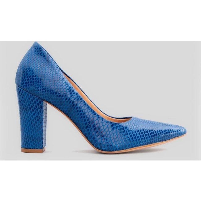 Scarpin CBK Salto Alto Grosso Couro Cobra Azul