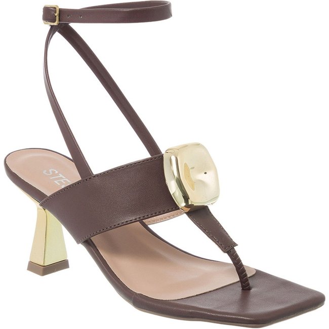 Sandália Feminina Stessy Shoes Salto Taça Baixo Enfeite Bloco Casual Luxo Marrom