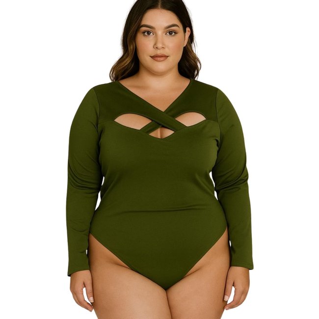 Body Summer body Plus Size Manga Longa com Decote Vazado