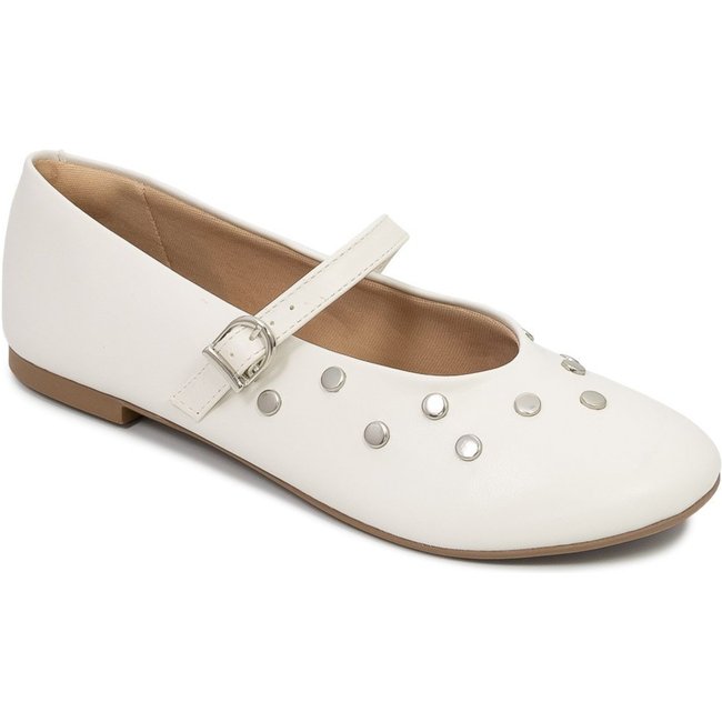 Sapatilha Boneca Bico Redondo Tachas Sapato Show 837816179 Sapato Show Off-white