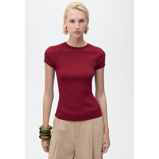Blusa Feminina Mango Tricot Canelada Vermelha