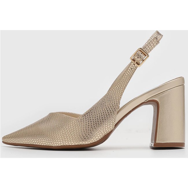 Scarpin Feminino cê Slingback Textura Cobra Dourado
