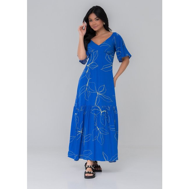 Vestido Aura Longo Madrid Flor Azul