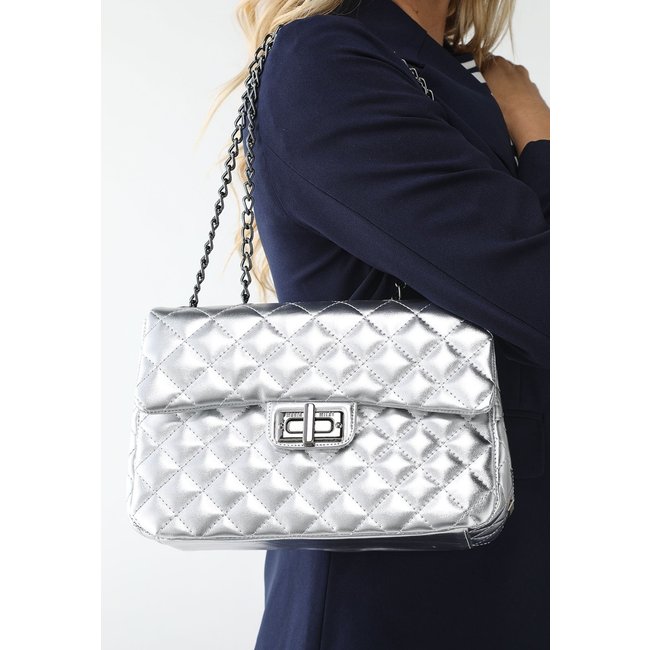Bolsa Feminina Maria Milão Matelassê Prata Metalizada