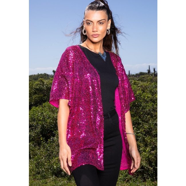 Kimono Em Paetê Rosa Quintess