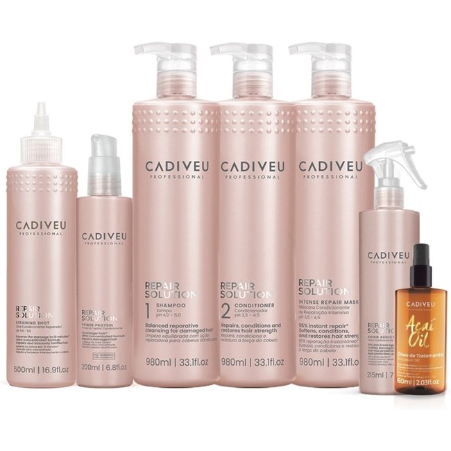 Kit Cadiveu Repair Solution Litro Completo e Açaí Óleo 60ml (7 produtos)