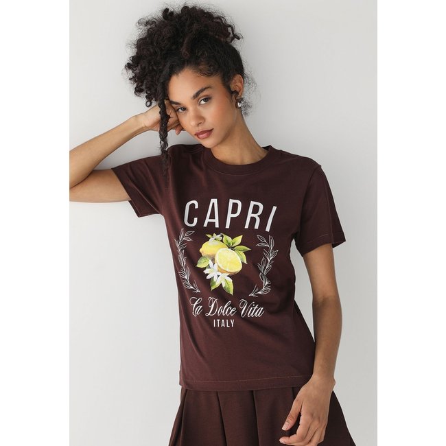 Camiseta Feminina Fiveblu Estampada Capri Marrom