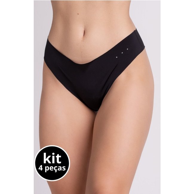 Kit 4 Calcinhas Sem Costura Bella Fiore Modas Lingerie Tanga Corte a Laser Multicolorido