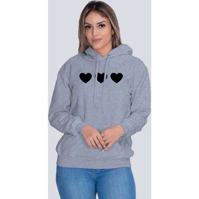 Moletom Feminino Blusa de Frio Estampado Heart Coração Cinza