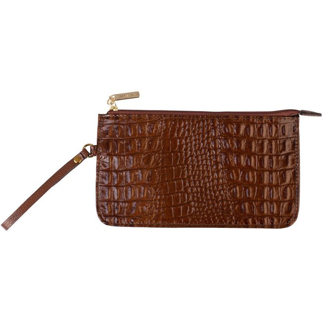 Necessaire de couro com alça Nitty 11,5x20,5cm - Whisky
