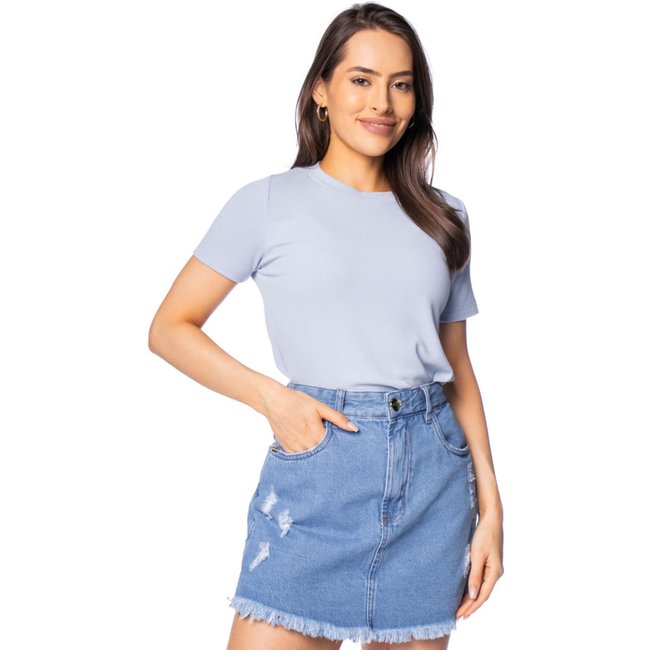 Blusa Feminina Biamar Canelada Azul Claro