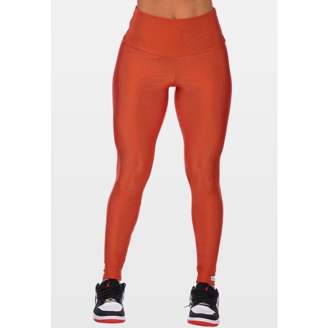 Calça Legging Fitness Cós Alto Summer Soul Básica Canelado Laranja