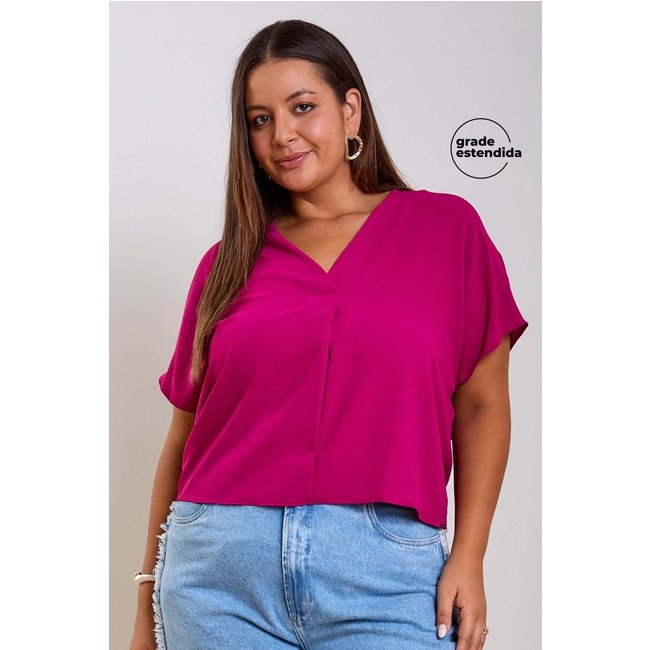 Blusa Feminina Texturizada Decote V Marialícia Rosa