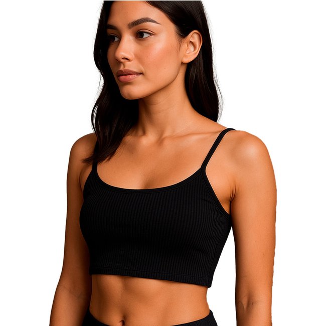 Cropped Top Canelado Alcinha Preto Feminino
