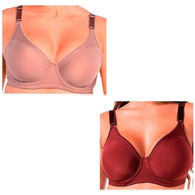 Kit com 2 Sutiãs com Aro e sem Bojo Support Control Demillus 64905 Taça C Vermelho