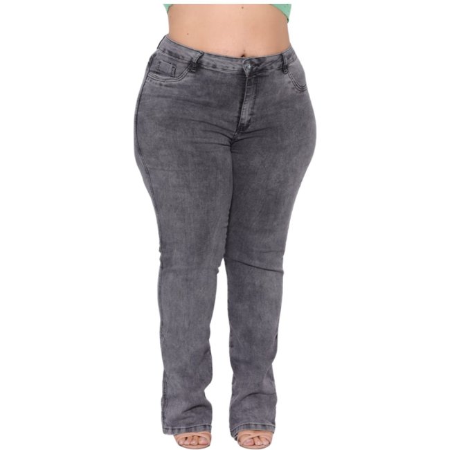 Calça feminina Plus Size Flare Cinza Escura