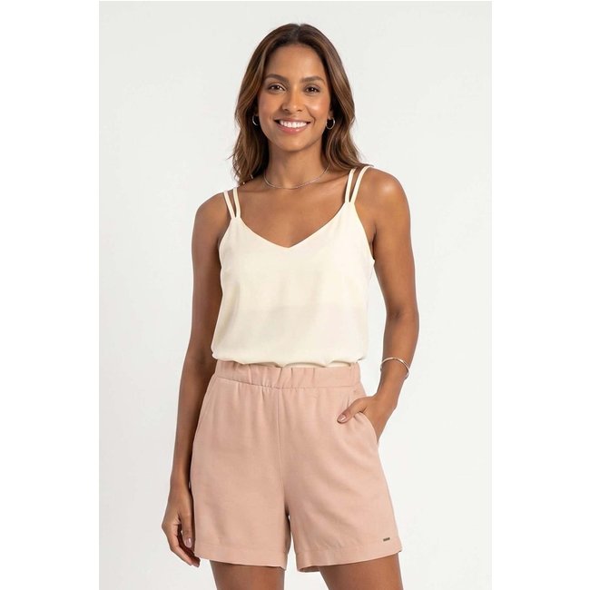 Short Feminino Viscolinho Com Zíper Marialícia Bege