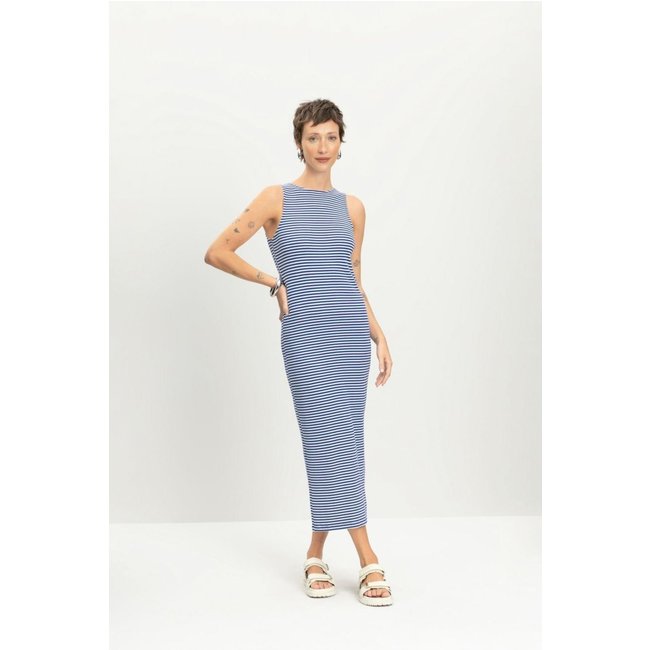 Vestido feminino midi fio tinto Essendi -Azul médio Azul